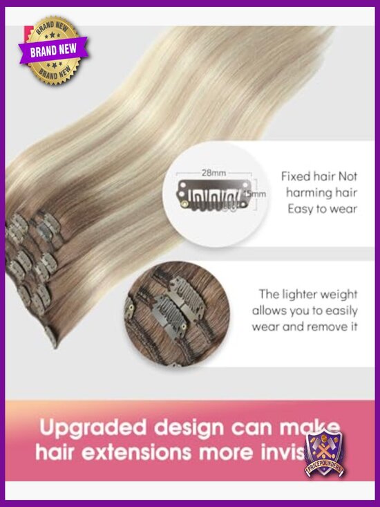 Clip in Hair Extensions Real Human Hair 14 inch 7 Pcs 120g Balayage Blonde main image 6